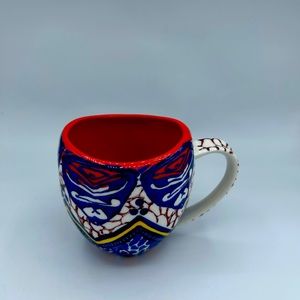 Anthropologie Red Blue Yellow Floral Coffee Mug